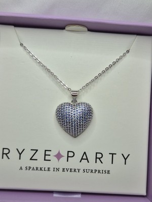 Ryze Necklace (Puff Heart) Core Line- Saffire Blaze CZ On 925 Sterling Silver 