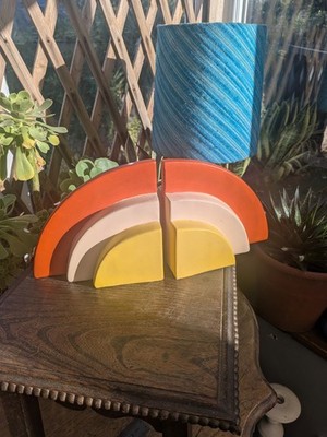 Paar 2 Vintage Vibe Rainbow Buchstützen Art Deco 70er Stil 1114g