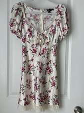 Forever 21 NWT Mini Length Dress Cream Multi Size S Floral Lace Cottagecore
