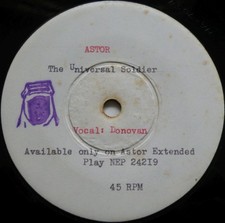 AUSSIE WHITE LABEL TEST PRESS DONOVAN*THE UNIVERSAL SOLDIER*1965 ASTOR OZ 7"45