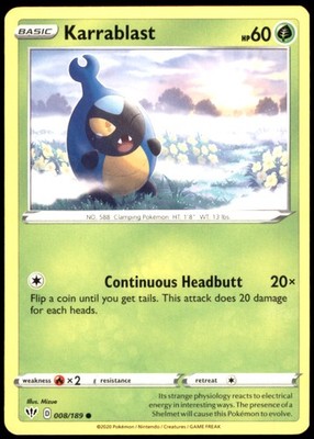 Karrablast 008/189 SWSH03: Darkness Ablaze Common Regular NM Pokemon TCG