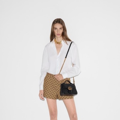 GUCCI GG Marmont Small $2950 Black Leather Top Handle Bag New & Authentic