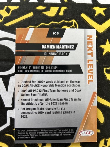 2025 Sage High Series #106 Damien Martinez Miami Next Level Silver Seahawks - Picture 2 of 2