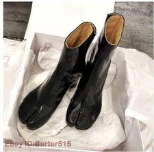Chic Womens Leather Tabi Split Toe Bootie Block Heel Side Zip Ankle Boots Shoes