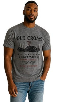 Lucky Brand Men's Small Old Croak Bourbon Whiskey Graphic T-Shirt Gray