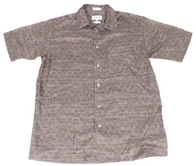 Alfani 100% Silk Hawaiian Slim Fit Shirt Sz S Beige SS Button Down Tribal Tiki