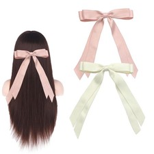 Hair Bows Clip, 2 PCS Satin Hair Ribbons for Women with Long Tassel, Big Ribb...