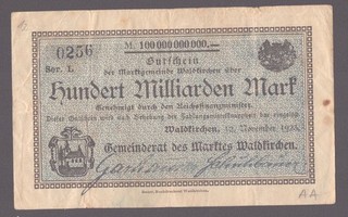 Waldkirchen Marktgemeinde; 100 Mrd. Mark vom 12. November 1923