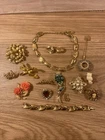 Vintage Costume Jewelry Lot Brooches Unsigned Trifari Cameo Gems