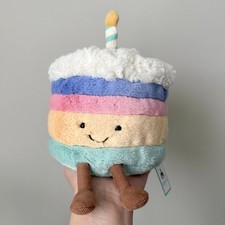 AUTHENTIC Jellycat Rainbow Birthday Cake Amuseables Medium NWT - Fast Shipping
