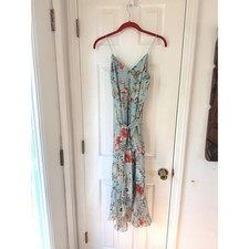 Alice + Olivia Floral Print Midi Dress Spaghetti Strap V Neck Belted 2