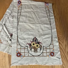 Vintage Molter Reinhard Linen Table Runner 1930's Floral Embroidery 49.5x16