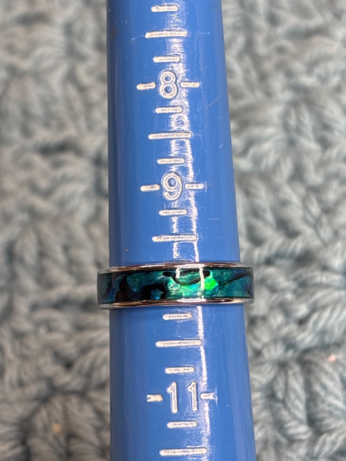 Abalone Shell Silvertone Ring Size 10 - image 1