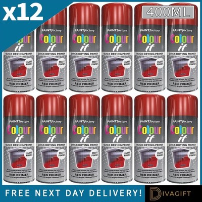 12 x ROT GRUNDIERUNG AEROSOL SPRAY LACK 400ML MATT FINISH FÜR METALL KUNSTSTOFF HOLZ NEU