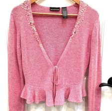 DKNY Jeans Pink Knitted Sequin Cardigan size M