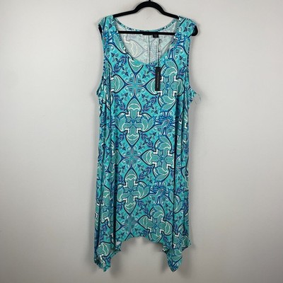 Tahari Blue My Perfect Shape Paisley Sleeveless Shift Dress 3X Stretch