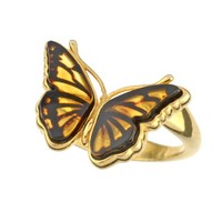 Cavill Ring Damen Bernstein 1,2Ct Sterlingsilber Vergoldet Schmetterling