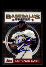 Signed Baseball Card Auto Lorenzo Cain 2020 Topps Finest Flashbacks #53 Brewers