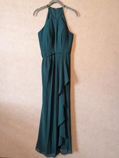 DAVIDS BRIDAL dark green cascade maxi bridesmaids dress sz 2