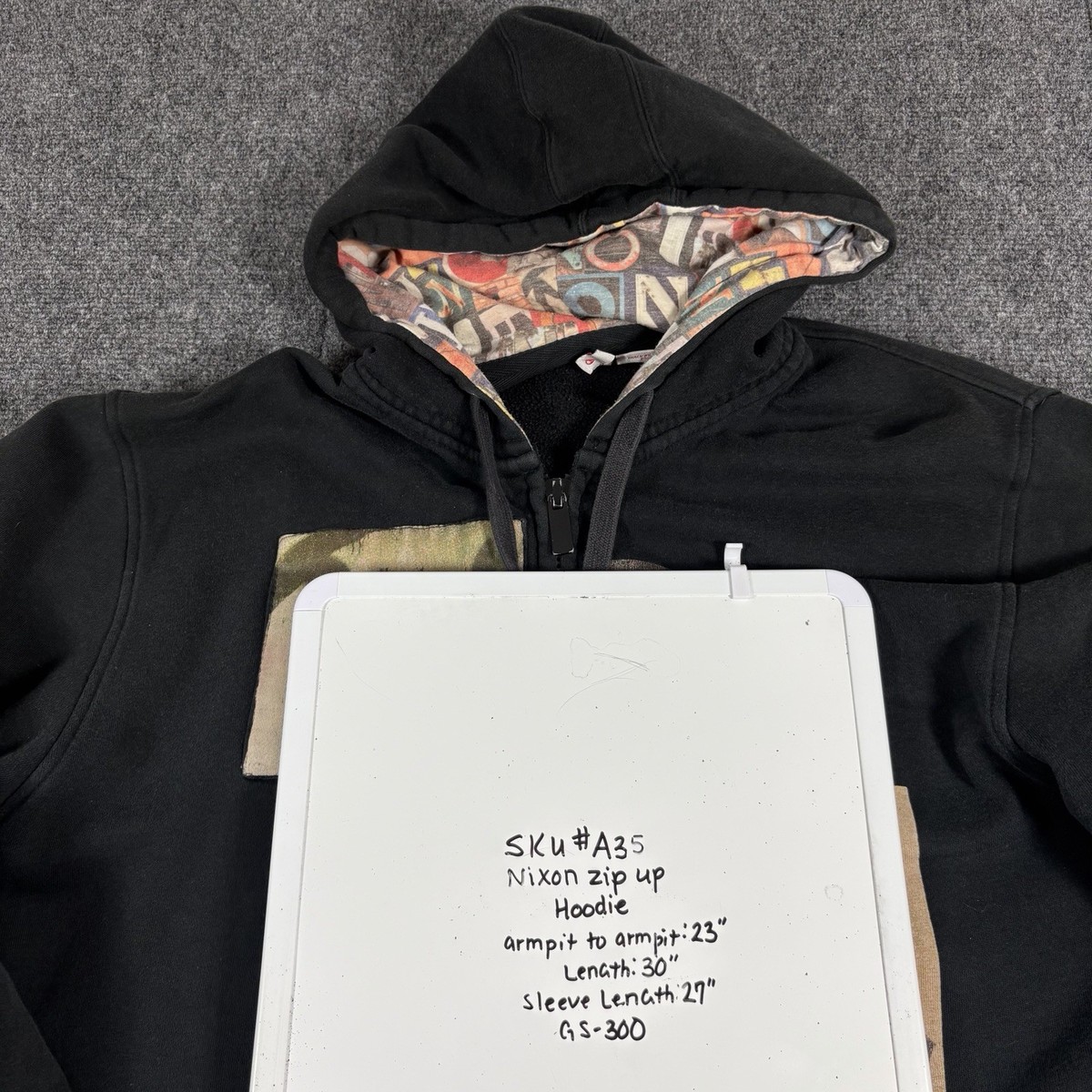 Vintage Y2K NIXON Men's Size Large Full Zip Hoodie Black Patchwork