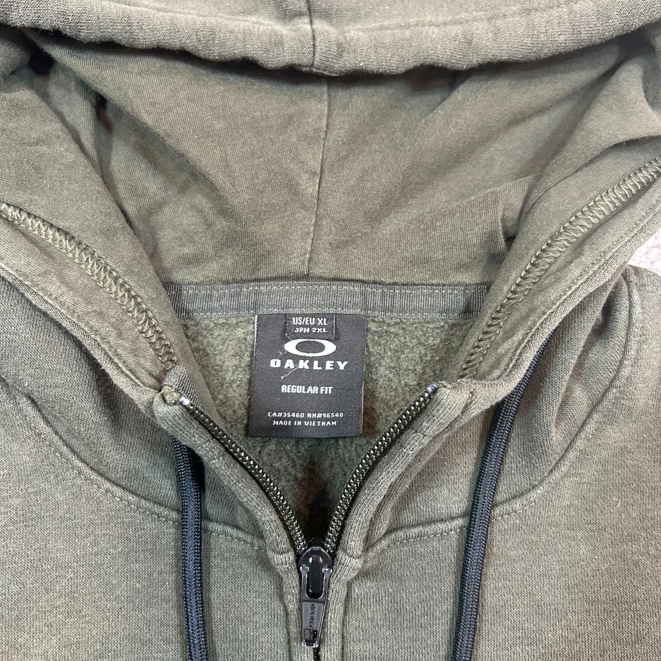 Moletom Oakley com capuz masculino XL verde zíper completo suéter soletrar oliva escura - Imagem 3 de 4