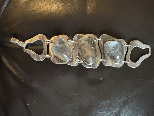 Modernist Sterling Silver Panel Bracelet With Stones - 第 2/4 張圖片