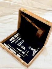 Masonic Working Tools Box – Full Size Brass in Silver/Gold Finish – Pine Wood Ca