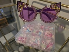 Kids Girls Dress Up Glam Gift Bundle Purple Bling Sunglasses  Press On Nails