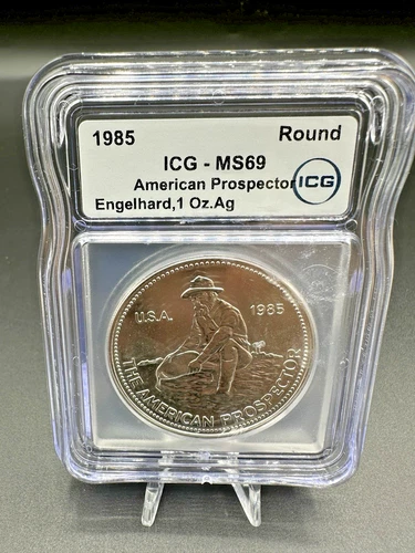 1985 Engelhard 1 Oz Silver American Prospector MS69  ICG High Grade!!!