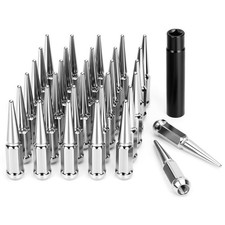 DYNOFIT 14mmx1.5 Spike Lug Nuts, 32PCS Chrome M14x1.5 32 pcs, Silver