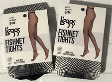 NEW L'eggs Fishnet Tights Black Size S/M Flattering Soft Sexy Comfortable 2 PACK