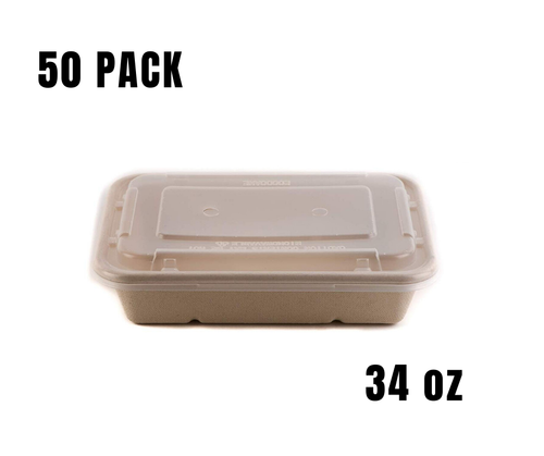 [ 50 Pack ] Compostable Eco Friendly Container Trays with Lids 34oz. - Afbeelding 1 van 6