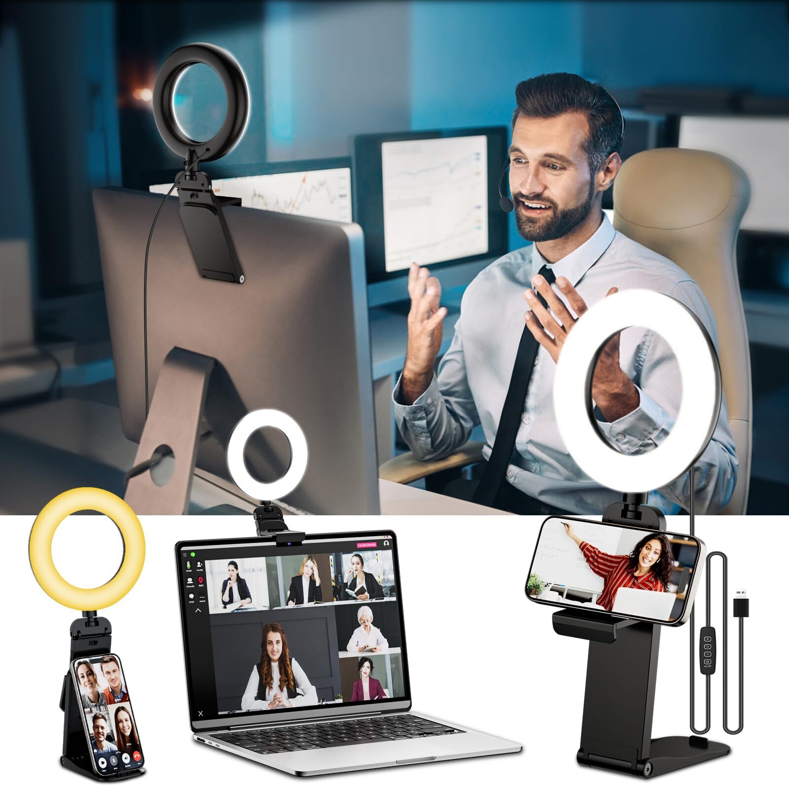 Desk Ring Light for Computer Video Conference Lighting, Small Ring Light with...-image