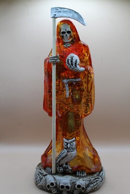 314 CRANEOS TRANSPARENTE SEMILLAS AMBAR 12.8'' SANTA MUERTE STATUE Ambar Preparad