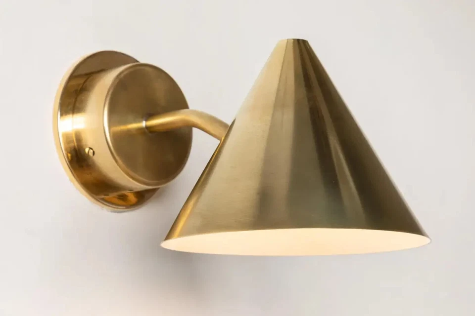 Pair of Mini-Tratten Midcentury Modren Raw Brass Outdoor Sconces Handmade by H D - Image 3 of 4
