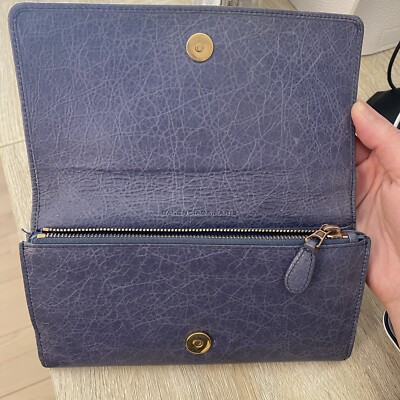 Balenciaga blue leather giant city arena long wallet | eBay