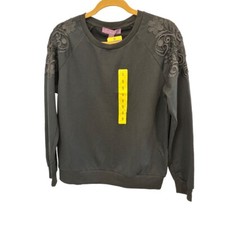 Gloria Vanderbilt Black Lace Embellished Crew Neck Long Sleeve Sweatshirt S NWT