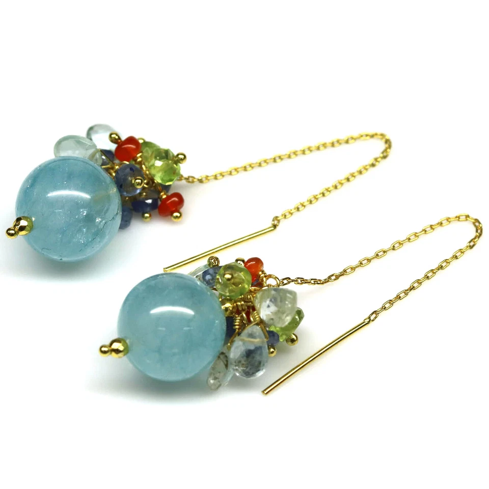 925 Silver Blue Aquamarine, Peridot, Carnelian, Sapphire,..Earrings Christmas - Image 3 of 4