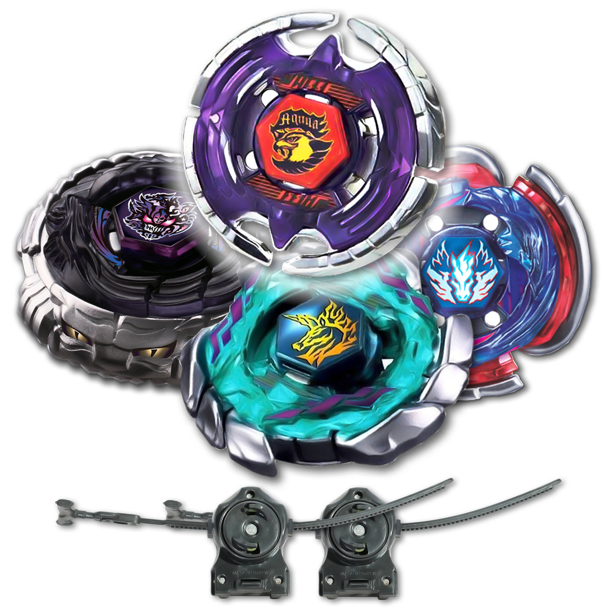 Beyblade Combo 4 Packs w/ Free Launcher Metal Fusion Metal Masters Metal  Fury