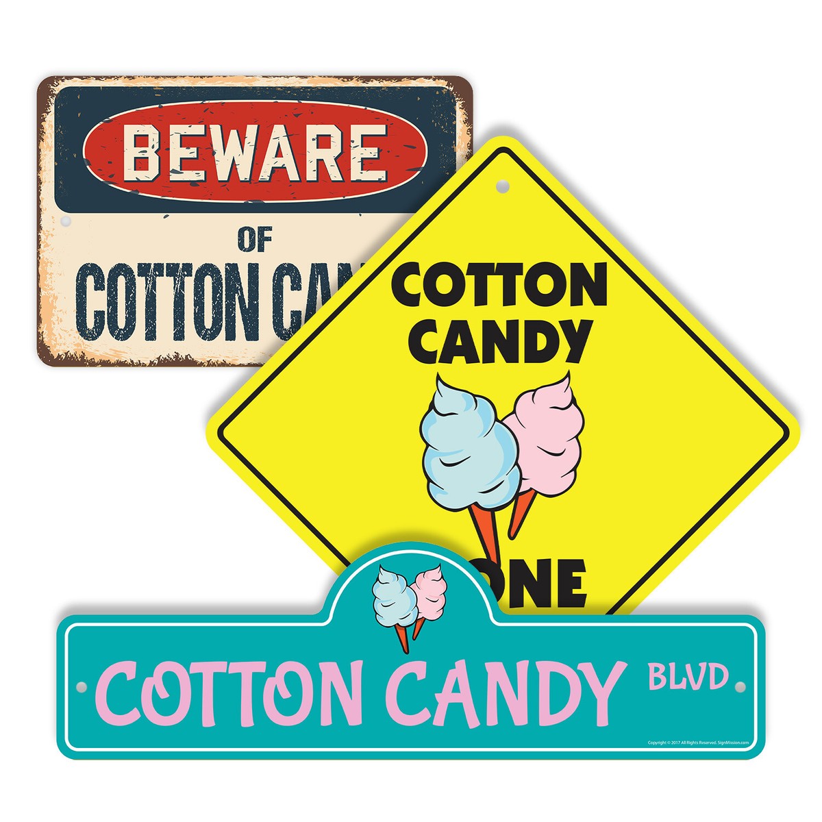 Cotton Candy (3 Pack) Plastic Street Sign Crossing Warning Vintage