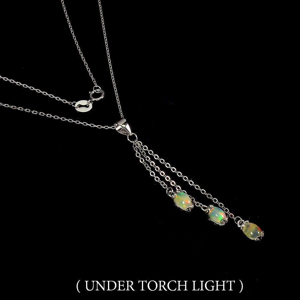 Silver Pendant White Opal Genuine Natural Mined Gems Solid Sterling 18 Inch