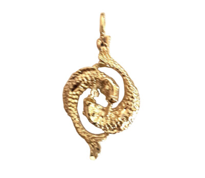 14k double gold filled 3D Pisces Fish Zodiac Astrology Pendant with Gift Box