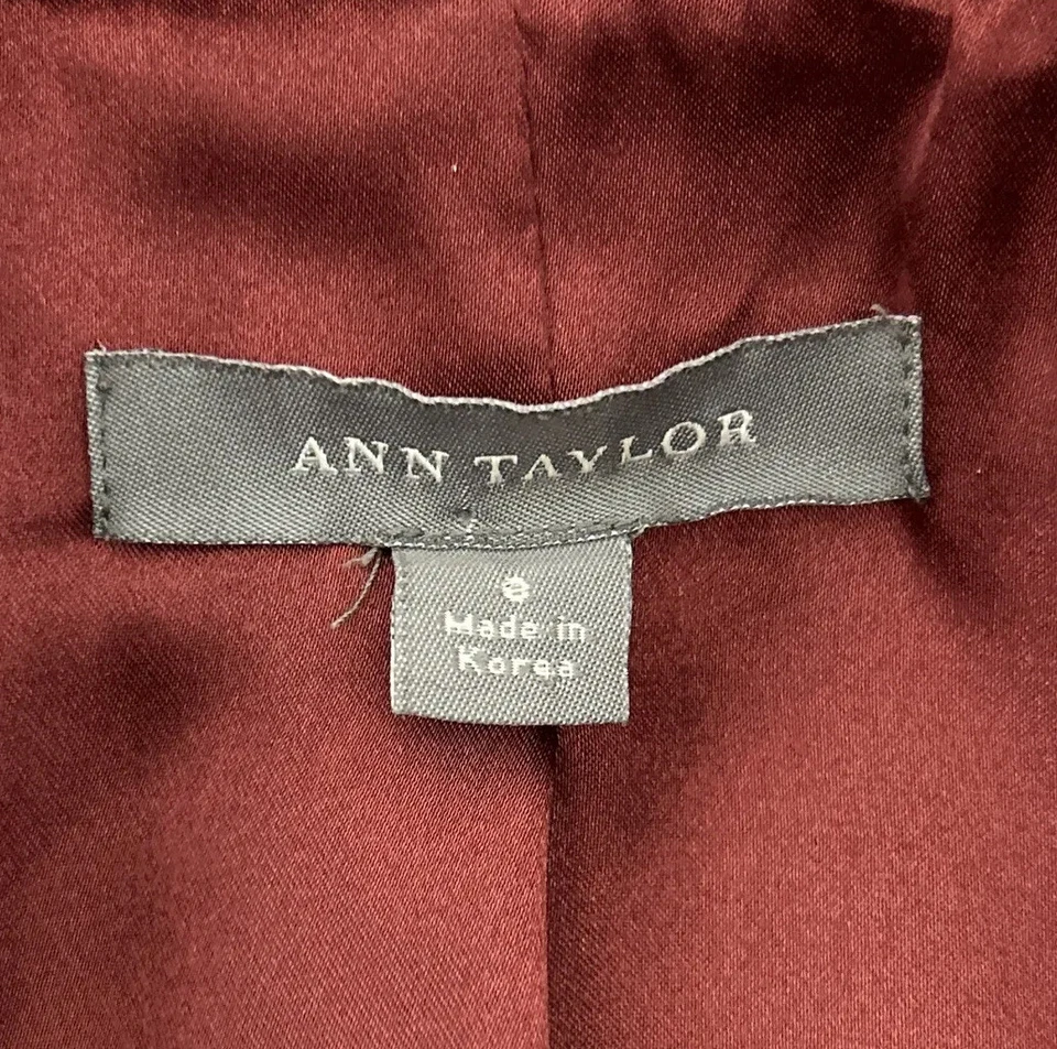 Chaqueta Blazer Ann Taylor Roja Borgoña Algodón Abotonada Talla 0 Foto 3 de 4