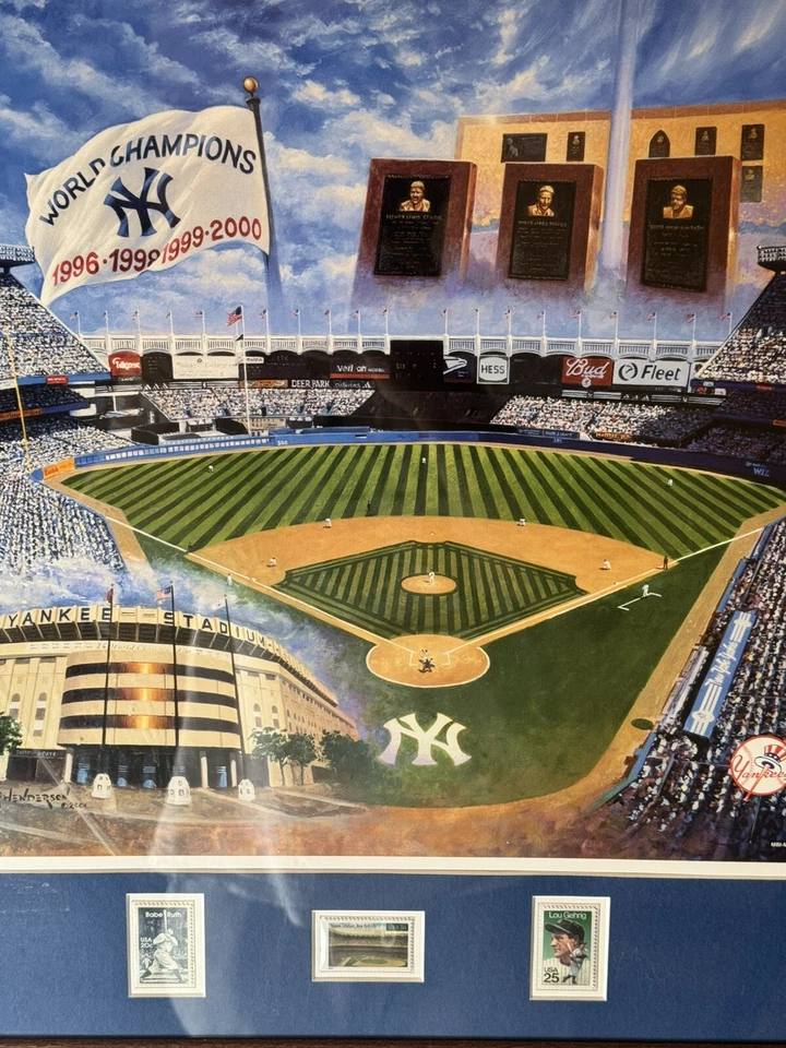 Yankee Stadium Framed Photo By David Henderson- Babe Ruth & Lou Gehrig Stamps - Image 2 of 4