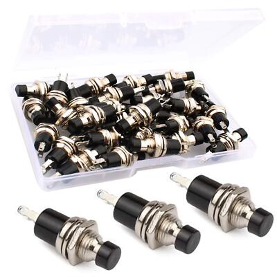 30 Stück Schwarz 7 mm Momentan Mini Drucktasten Schalter Normal Open, 250VAC 1A SPST 2