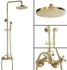 8 " Gold Brass Bathroom Rainfall Shower Head Faucet Set Hand Spray Mixer Tap