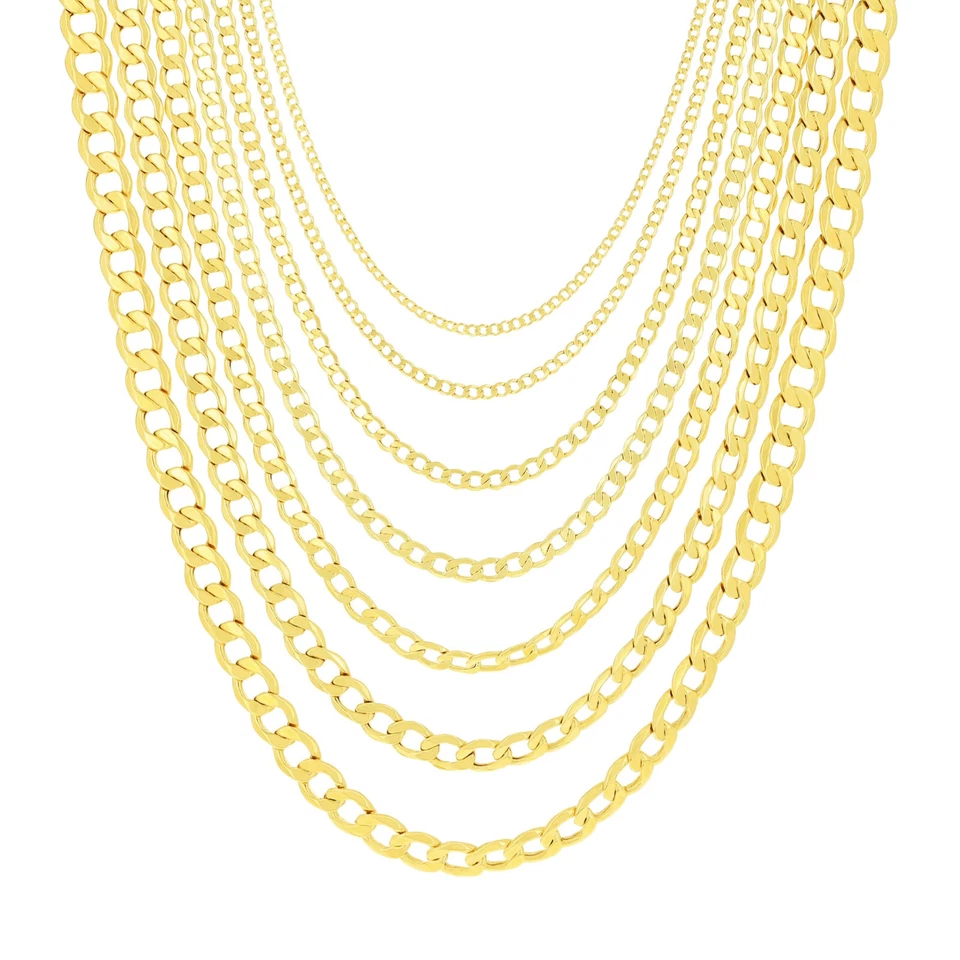 Collar o pulsera de eslabones de cadena cubanos bordillo de oro amarillo de 10 quilates de 2 mm-7,5 mm 7"-30" Foto 2 de 4