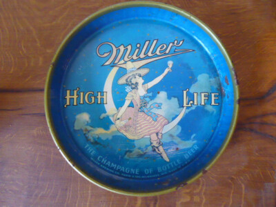 Miller High Life beer metal vintage girl on moon rec room sign