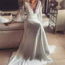 Bohemian Wedding Dress Bridal Gown Long Sleeve Deep V Neck Lace Chiffon Bridal