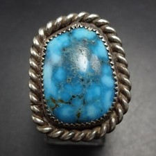 Old 1970s DEEP BLUE WATERWEB TURQUOISE Sterling Silver RING size 7 Vintage Pawn
